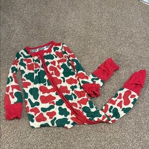 Kids Red & Green Holiday Print Zip-Front Pajamas
